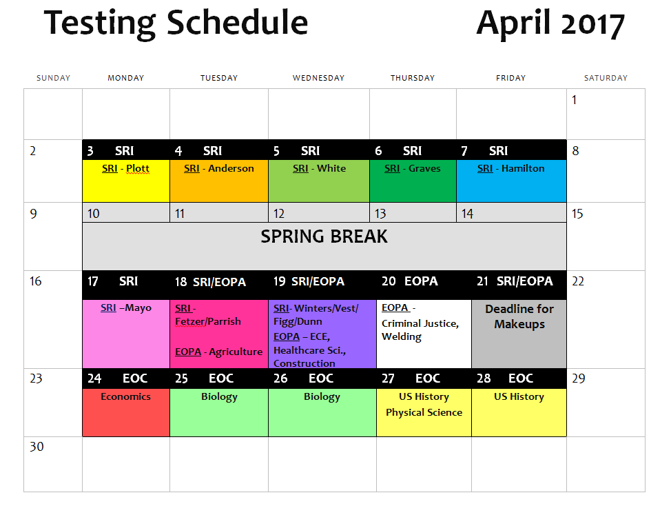 Updated Testing Calendar - MCHS...where every student matters.