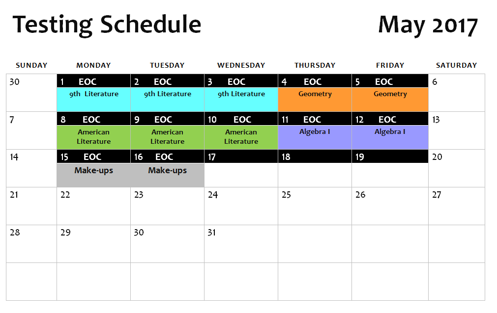 Updated Testing Calendar - MCHS...where every student matters.